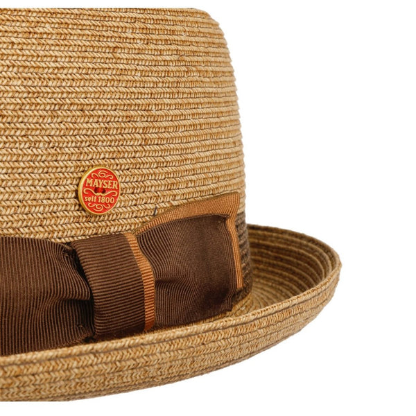 Mayser Gareth Klassicher Pork Pie Strohhut beige-braun