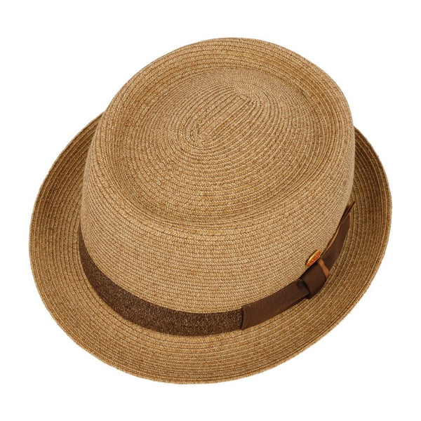 Mayser Gareth Klassicher Pork Pie Strohhut beige-braun