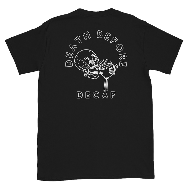 Death before Decaf Skull Kurzärmeliges Unisex-T-Shirt Damen, Herren, Sommer T-Shirt Motiv bedruckt Kaffee T-Shirt